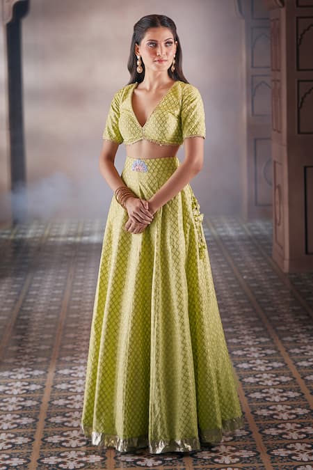Shop Aariyana Couture Yellow Brocade, Chiffon Embroidery, Lace, Sequins, Jaal Pattern Lehenga Set Online at Aza Fashions Shop_Aariyana Couture_Yellow Brocade, Chiffon Embroidery, Lace, Sequins, Jaal Pattern Lehenga Set _Online_at_Aza_Fashions