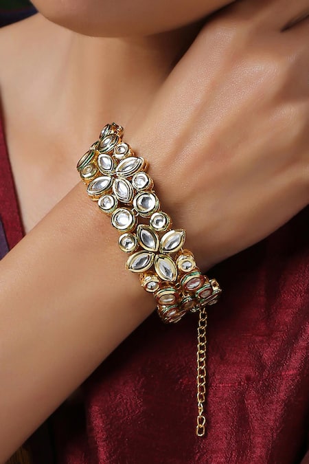 Paisley Pop Gold Plated Kundan Floral And Pearl Embellished Bracelet 