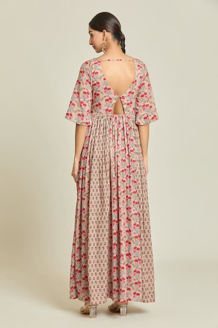 Shop Samyukta Singhania Ivory Cotton, Net Embroidery Scoop Neck Floral Print Gathered Anarkali Pant Set at Aza Fashions Shop_Samyukta Singhania_Ivory Cotton, Net Embroidery Scoop Neck Floral Print Gathered Anarkali Pant Set _at_Aza_Fashions