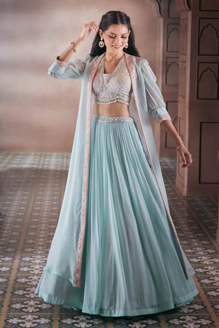 Aariyana Couture Pleated Skirt Set With Embroidered Jacket 