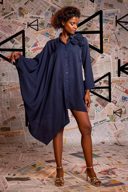 Buy Echke Blue Rayon Applique Collared Floral Embroidered Shirt Online at Aza Fashions Buy_Echke_Blue Rayon Applique Collared Floral Embroidered Shirt _Online_at_Aza_Fashions