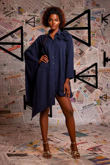 Shop Echke Blue Rayon Applique Collared Floral Embroidered Shirt Online at Aza Fashions Shop_Echke_Blue Rayon Applique Collared Floral Embroidered Shirt _Online_at_Aza_Fashions