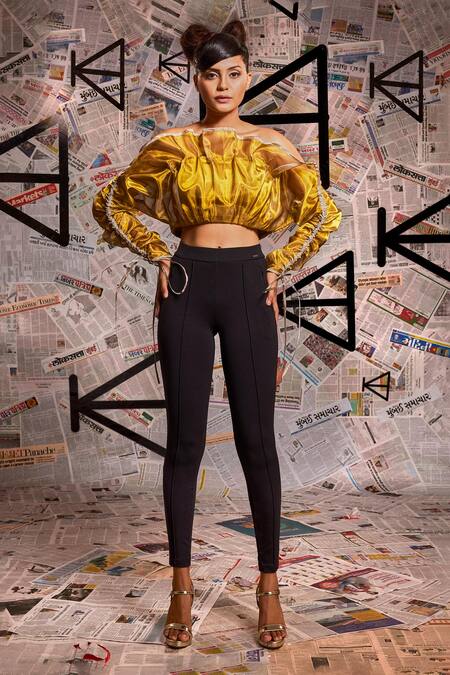 Shop Echke Gold Tissue Round Neck Foil Strapless Top Online at Aza Fashions Shop_Echke_Gold Tissue Round Neck Foil Strapless Top _Online_at_Aza_Fashions