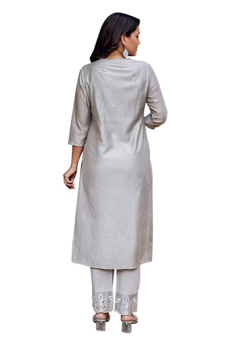 Missprint Grey Silk, Cotton, Chanderi Cut Work V-neck Mist Cut-work Detailed Kurta Set at Aza Fashions Missprint_Grey Silk, Cotton, Chanderi Cut Work V-neck Mist Cut-work Detailed Kurta Set _at_Aza_Fashions