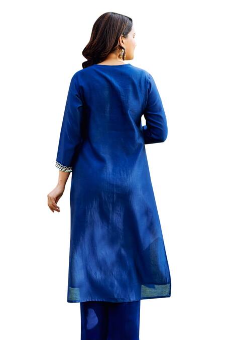 Buy Missprint Blue Silk, Cotton, Chanderi Embroidery V-neck Elegance Kurta Pant Set Online at Aza Fashions Buy_Missprint_Blue Silk, Cotton, Chanderi Embroidery V-neck Elegance Kurta Pant Set _Online_at_Aza_Fashions