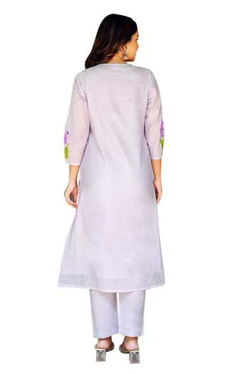 Buy_Missprint_Purple Silk, Cotton, Organza Lace V-neck Mist Hand Paint Kurta Pant Set