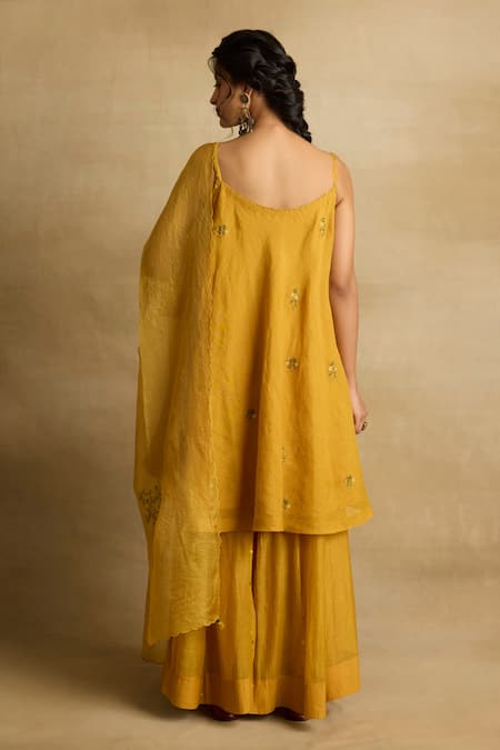 Shop Rhua Yellow Tissue, Chanderi, Kota Doria Freya Ditsy Bloom Kurta Sharara Set at Aza Fashions Shop_Rhua_Yellow Tissue, Chanderi, Kota Doria Freya Ditsy Bloom Kurta Sharara Set _at_Aza_Fashions