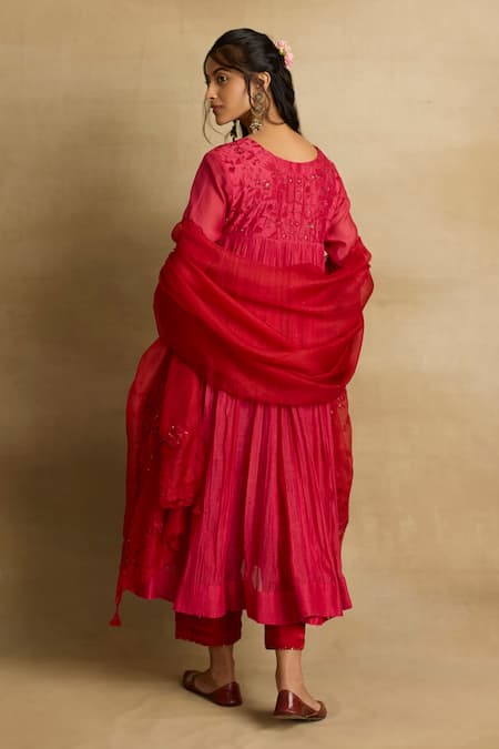 Shop Rhua Pink Cotton, Silk, Chanderi, Kota Doria Embroidery Naisha Floral Anarkali Set at Aza Fashions Shop_Rhua_Pink Cotton, Silk, Chanderi, Kota Doria Embroidery Naisha Floral Anarkali Set _at_Aza_Fashions