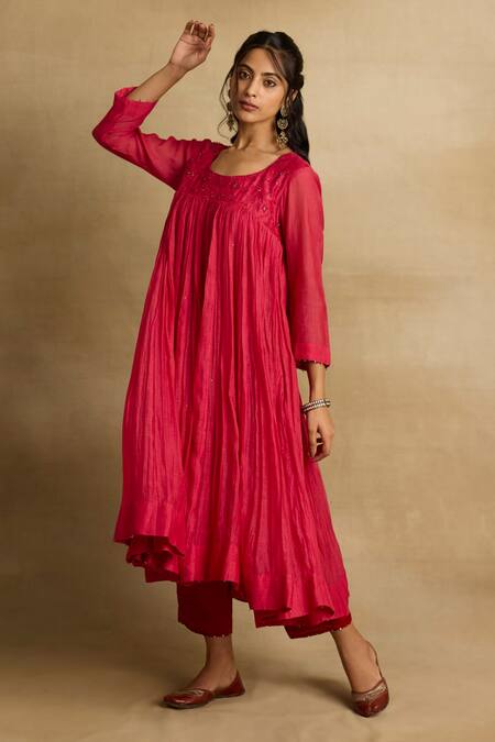 Buy Rhua Pink Cotton, Silk, Chanderi, Kota Doria Embroidery Naisha Floral Anarkali Set Online at Aza Fashions Buy_Rhua_Pink Cotton, Silk, Chanderi, Kota Doria Embroidery Naisha Floral Anarkali Set _Online_at_Aza_Fashions