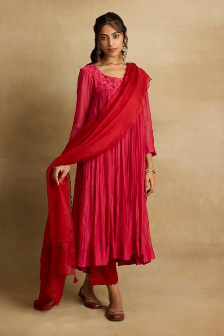 Shop Rhua Pink Cotton, Silk, Chanderi, Kota Doria Embroidery Naisha Floral Anarkali Set Online at Aza Fashions Shop_Rhua_Pink Cotton, Silk, Chanderi, Kota Doria Embroidery Naisha Floral Anarkali Set _Online_at_Aza_Fashions