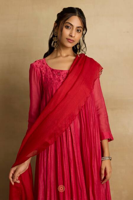 Rhua Pink Cotton, Silk, Chanderi, Kota Doria Embroidery Naisha Floral Anarkali Set at Aza Fashions Rhua_Pink Cotton, Silk, Chanderi, Kota Doria Embroidery Naisha Floral Anarkali Set _at_Aza_Fashions