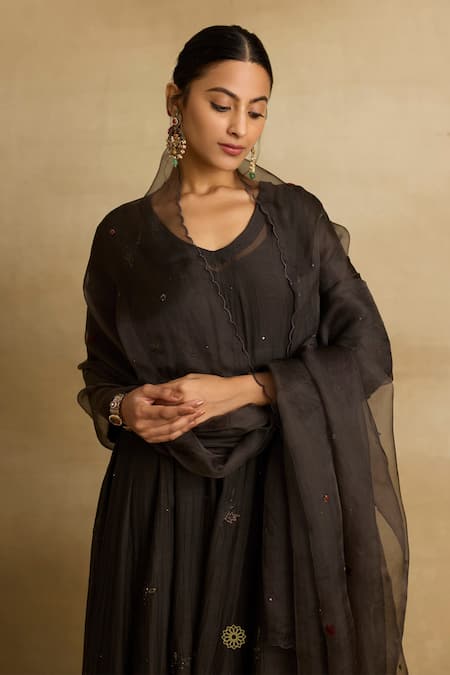 Rhua Black Organza, Cotton, Chanderi Tara Galactic Bloom Aari And Zardozi Anarkali Set at Aza Fashions Rhua_Black Organza, Cotton, Chanderi Tara Galactic Bloom Aari And Zardozi Anarkali Set _at_Aza_Fashions