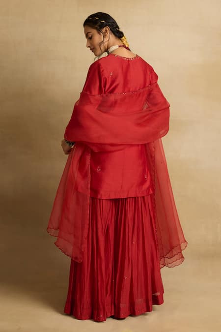 Rhua Tiya Petite Bloom Aari & Zardozi Work Kurta Sharara Set 