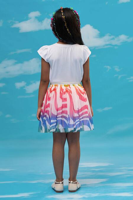 Shop Lil Drama White Cotton, Polyester Barbie Print T-shirt And Skirt Set at Aza Fashions Shop_Lil Drama_White Cotton, Polyester Barbie Print T-shirt And Skirt Set_at_Aza_Fashions