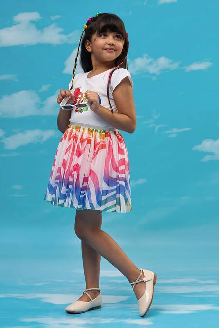 Lil Drama White Cotton, Polyester Barbie Print T-shirt And Skirt Set Online at Aza Fashions Lil Drama_White Cotton, Polyester Barbie Print T-shirt And Skirt Set_Online_at_Aza_Fashions