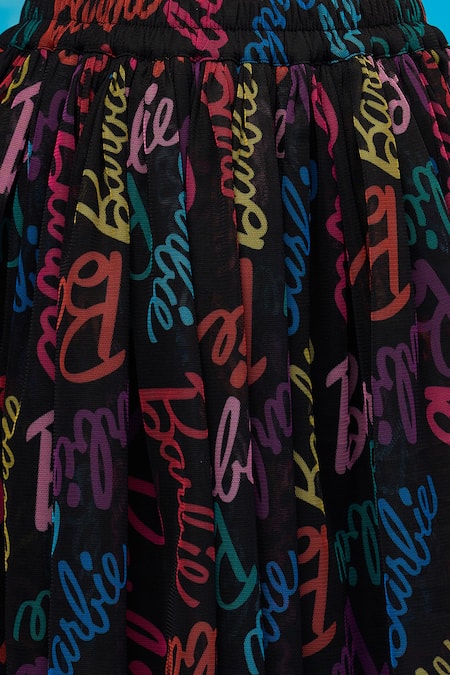 Shop_Lil Drama_Black Cotton, Polyester Barbie Print T-shirt And Flared Skirt Set_Online_at_Aza_Fashions