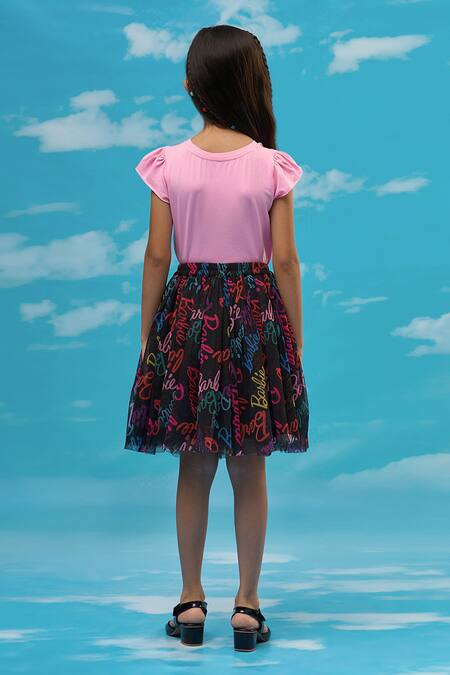 Shop Lil Drama Pink Cotton, Polyester Printed T-shirt And Skirt Set at Aza Fashions Shop_Lil Drama_Pink Cotton, Polyester Printed T-shirt And Skirt Set_at_Aza_Fashions
