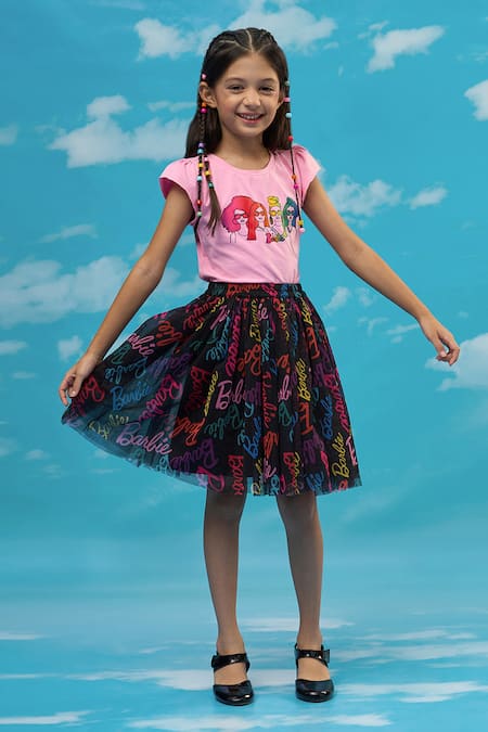 Lil Drama Pink Cotton, Polyester Printed T-shirt And Skirt Set Online at Aza Fashions Lil Drama_Pink Cotton, Polyester Printed T-shirt And Skirt Set_Online_at_Aza_Fashions