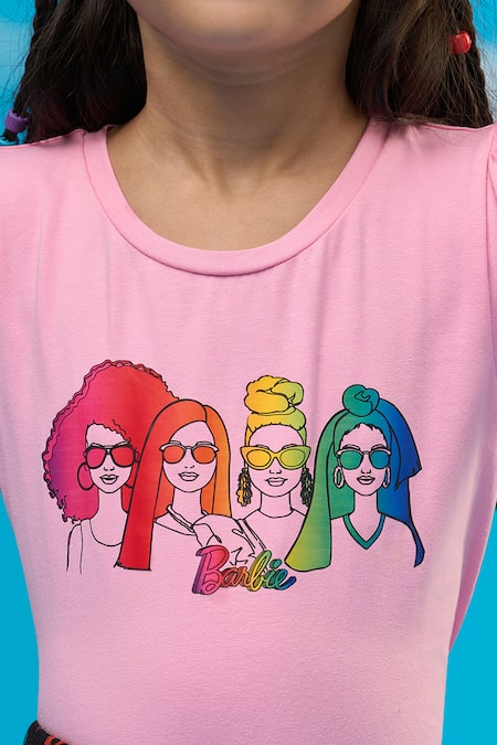 Shop Lil Drama Pink Cotton, Polyester Printed T-shirt And Skirt Set Online at Aza Fashions Shop_Lil Drama_Pink Cotton, Polyester Printed T-shirt And Skirt Set_Online_at_Aza_Fashions