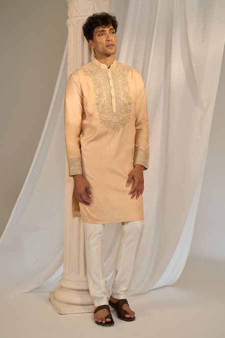 Buy_Soniya G_Beige Handloom Cotton Embroidery Floral Kurta Pant Set 