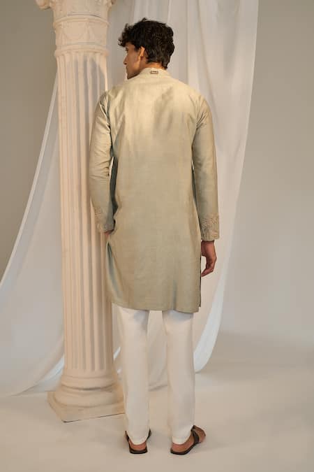 Shop Soniya G Green Handloom Cotton Embroidery Kurta And Pant Set at Aza Fashions Shop_Soniya G_Green Handloom Cotton Embroidery Kurta And Pant Set_at_Aza_Fashions