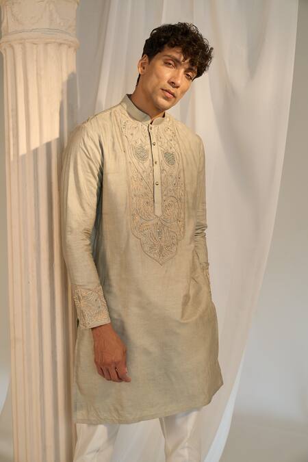 Soniya G Green Handloom Cotton Embroidery Kurta And Pant Set Online at Aza Fashions Soniya G_Green Handloom Cotton Embroidery Kurta And Pant Set_Online_at_Aza_Fashions