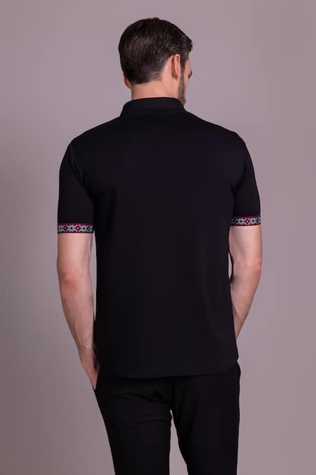 Shop Amit Arora Black Cotton Embroidery Half Sleeve T-shirt at Aza Fashions Shop_Amit Arora_Black Cotton Embroidery Half Sleeve T-shirt _at_Aza_Fashions