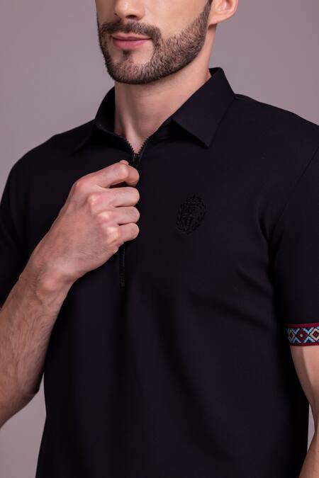 Shop Amit Arora Black Cotton Embroidery Half Sleeve T-shirt Online at Aza Fashions Shop_Amit Arora_Black Cotton Embroidery Half Sleeve T-shirt _Online_at_Aza_Fashions