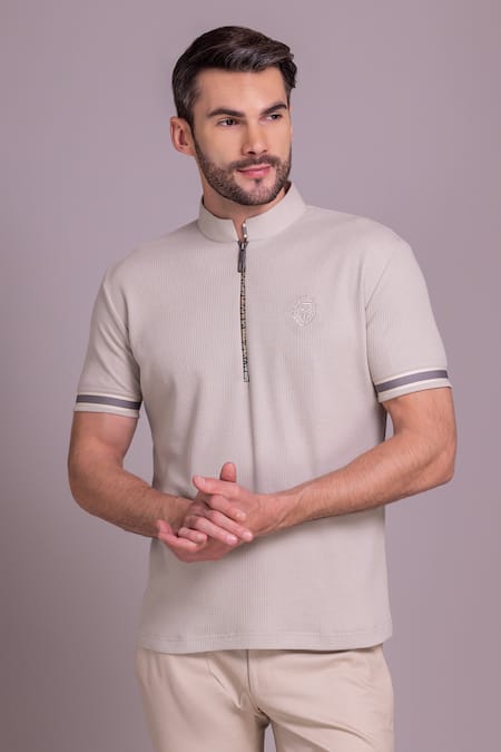 AMIT ARORA Knit Trim Detailed T-Shirt 