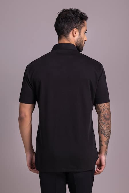 Shop_Amit Arora_Black Cotton Knit Half Sleeve T-shirt _at_Aza_Fashions