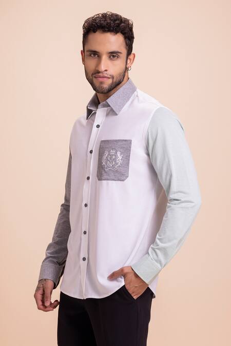 Amit Arora White Cotton Embroidery Button Down Shirt Online at Aza Fashions Amit Arora_White Cotton Embroidery Button Down Shirt_Online_at_Aza_Fashions