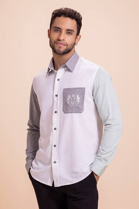 Shop Amit Arora White Cotton Embroidery Button Down Shirt Online at Aza Fashions Shop_Amit Arora_White Cotton Embroidery Button Down Shirt_Online_at_Aza_Fashions