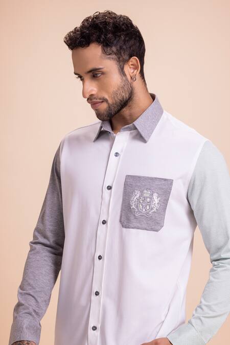 Amit Arora White Cotton Embroidery Button Down Shirt at Aza Fashions Amit Arora_White Cotton Embroidery Button Down Shirt_at_Aza_Fashions