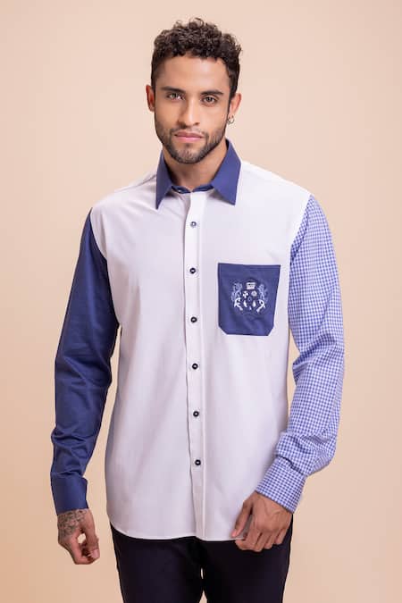 Amit Arora_White Cotton Embroidery Pocket Shirt_Online_at_Aza_Fashions