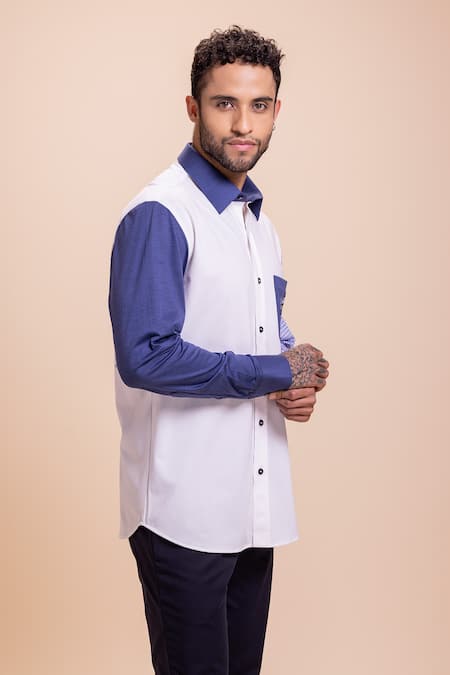 Buy_Amit Arora_White Cotton Embroidery Pocket Shirt_Online_at_Aza_Fashions