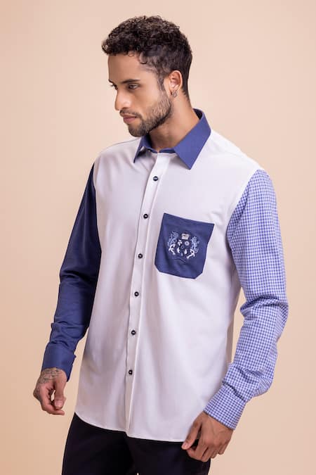 Shop_Amit Arora_White Cotton Embroidery Pocket Shirt_Online_at_Aza_Fashions