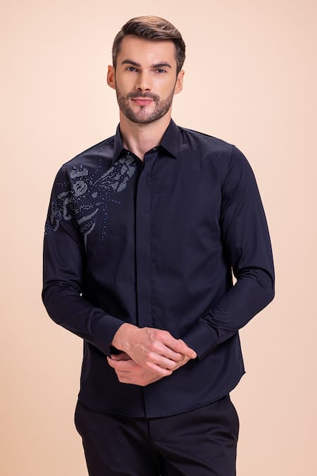 AMIT ARORA Bee Motif Embroidered Shirt 