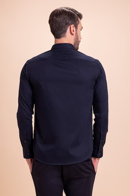 Shop_Amit Arora_Blue Beads Bee Motif Embroidered Shirt _at_Aza_Fashions