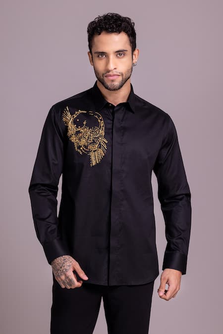 AMIT ARORA Skull Motif Embroidered Shirt 