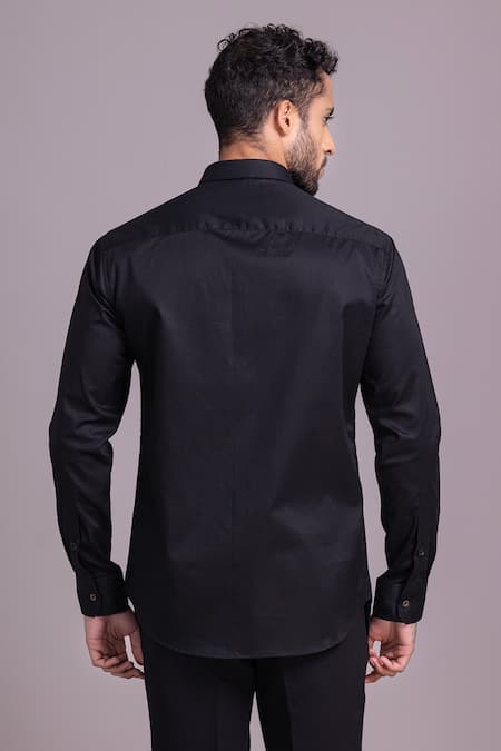 Shop_Amit Arora_Black Cotton, Lycra Embroidery Skull Motif Shirt _at_Aza_Fashions