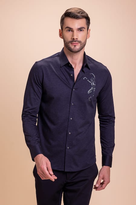 AMIT ARORA Dancing Skeleton Motif Embroidered Shirt 