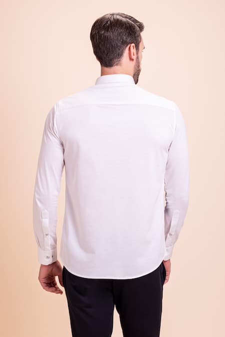 Shop Amit Arora White Cotton Canvas Patchwork Shirt at Aza Fashions Shop_Amit Arora_White Cotton Canvas Patchwork Shirt _at_Aza_Fashions