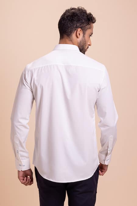 Shop Amit Arora White Cotton Patchwork Canvas Button Down Collared Shirt at Aza Fashions Shop_Amit Arora_White Cotton Patchwork Canvas Button Down Collared Shirt _at_Aza_Fashions