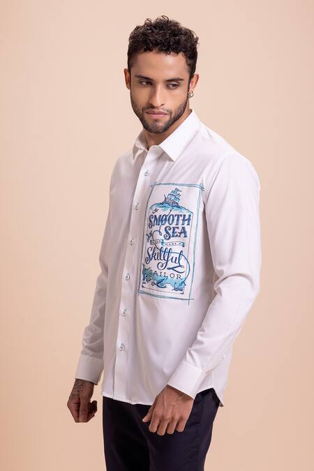 Buy Amit Arora White Cotton Patchwork Canvas Button Down Collared Shirt Online at Aza Fashions Buy_Amit Arora_White Cotton Patchwork Canvas Button Down Collared Shirt _Online_at_Aza_Fashions