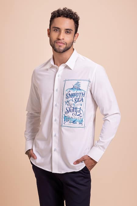 Shop Amit Arora White Cotton Patchwork Canvas Button Down Collared Shirt Online at Aza Fashions Shop_Amit Arora_White Cotton Patchwork Canvas Button Down Collared Shirt _Online_at_Aza_Fashions