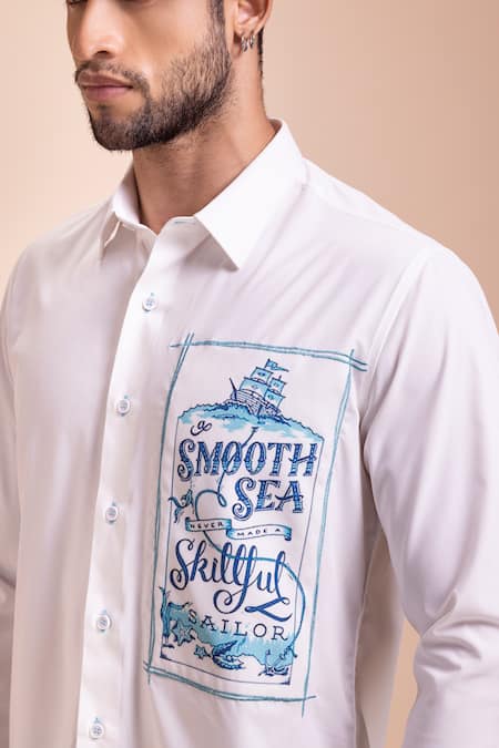 Amit Arora White Cotton Patchwork Canvas Button Down Collared Shirt at Aza Fashions Amit Arora_White Cotton Patchwork Canvas Button Down Collared Shirt _at_Aza_Fashions