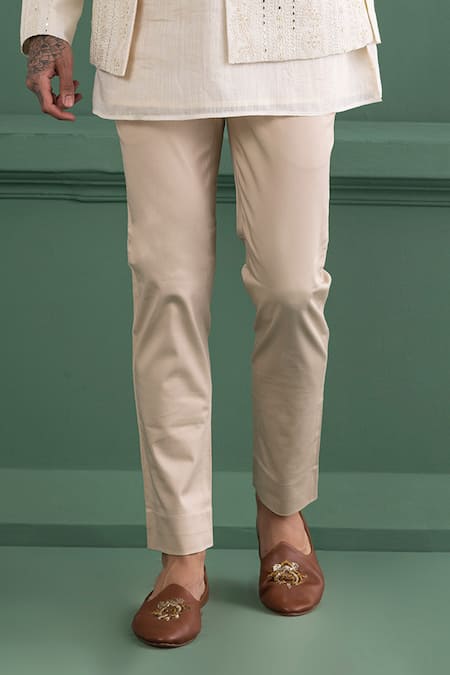 Amit Arora_Beige Silk, Chanderi, Cotton, Lycra Embroidery Jacket And Kurta Set _Online_at_Aza_Fashions