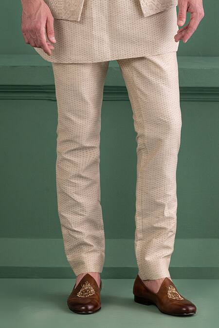 Buy_Amit Arora_Beige Silk, Jacquard Embroidery Thread Jacket And Kurta Set_Online_at_Aza_Fashions