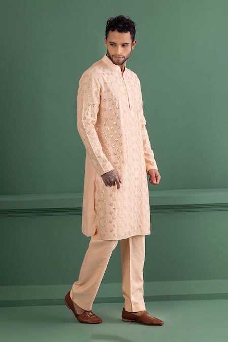 Amit Arora Peach Silk, Chanderi, Cotton Mirrors Work Kurta Set Online at Aza Fashions Amit Arora_Peach Silk, Chanderi, Cotton Mirrors Work Kurta Set _Online_at_Aza_Fashions