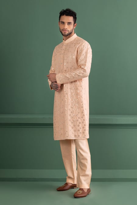 Buy Amit Arora Peach Silk, Chanderi, Cotton Mirrors Work Kurta Set Online at Aza Fashions Buy_Amit Arora_Peach Silk, Chanderi, Cotton Mirrors Work Kurta Set _Online_at_Aza_Fashions